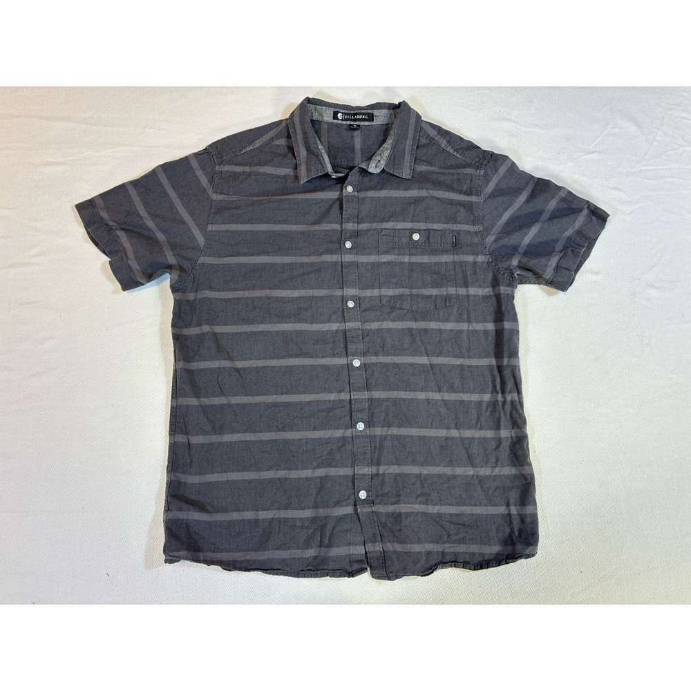 Billabong Shirt XL‎ Gray Striped Short Sleeve Button Down Performance Cotton